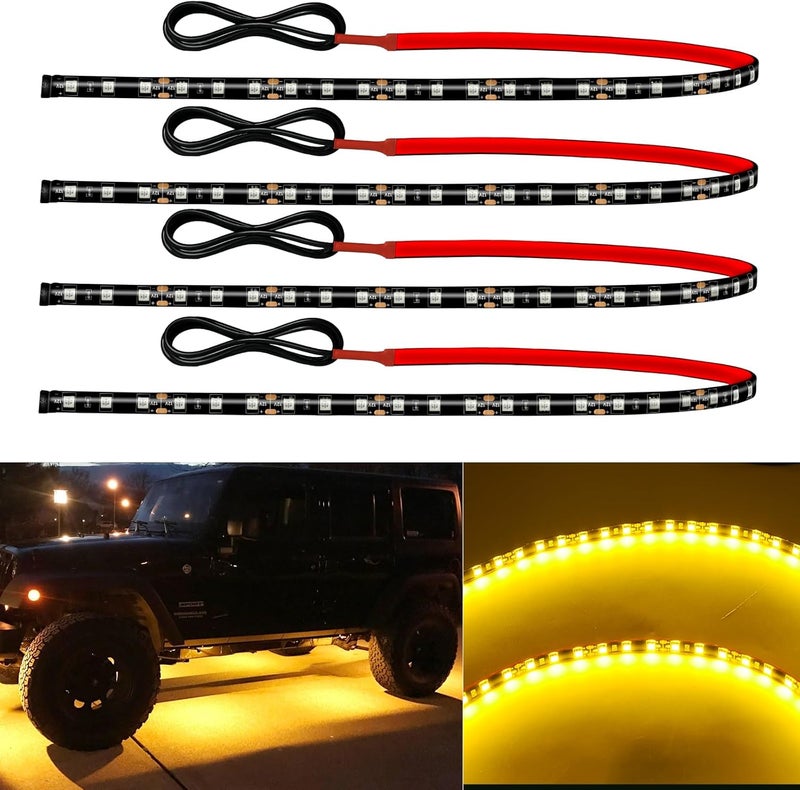 Miisiya 12V Led Light Strip Connectable 24Inch Amber Led Strip Lights for Car Underglow Kit Golf Cart Motorcycle Boat Cabinet Waterproof Led Light Strip,4Pack - Image 1